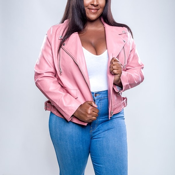 Reyal Jackets & Blazers - Mauve Leather Moto Jacket